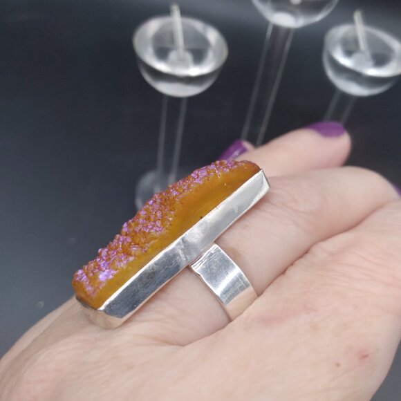 Titanium Druzy 925 Silver Plated  Ring  Size 8.5 - Picture 5 of 5